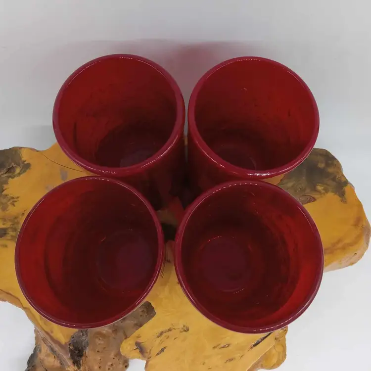 Thick red recycled glass glasses, drinking, water, blown glass, set of 4