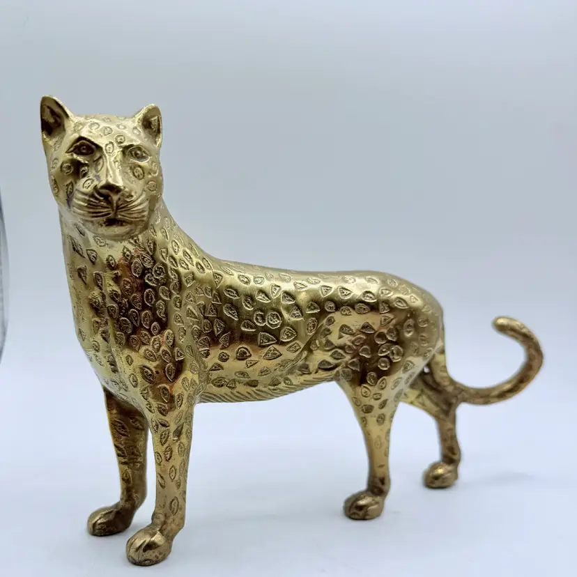 Vintage Brass Cheetah Jaguar Sculpture Statue Home Décor Collectible Solid Large