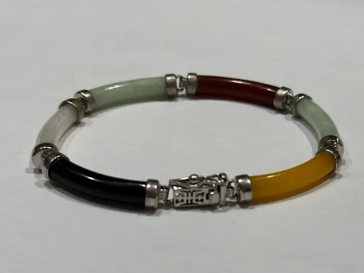 Multicolor Jade And 925 Sterling Silver Bracelet