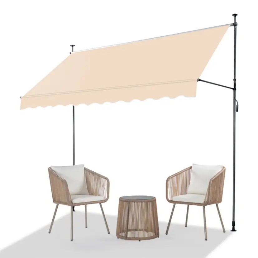 300x120x200-300 Cm, Khaki, Support Canopy, Polyester Fabric, Aluminum-iron Frame, Retractable