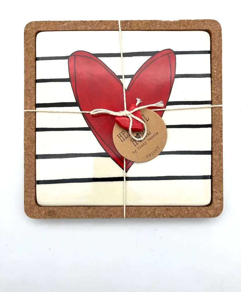 BIN - New Demdaco Heart Trivet - Cork With Removable Tile Insert - Contemporary