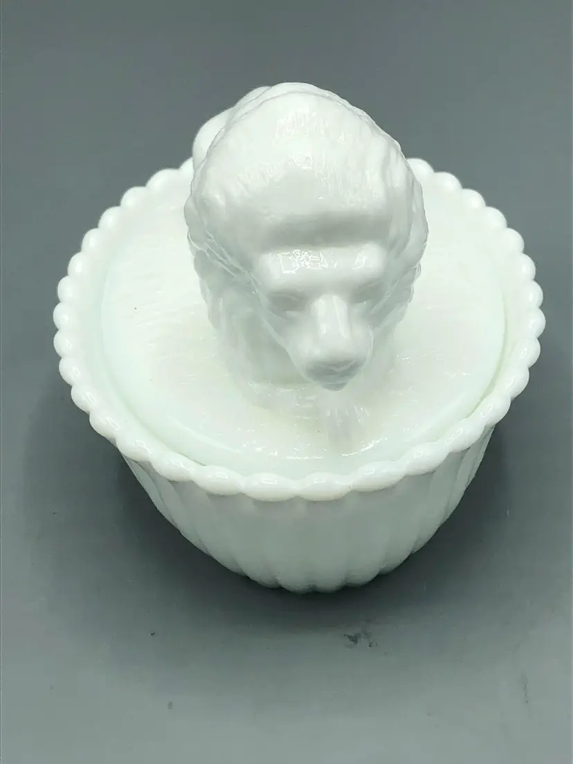 Westmoreland  milk glass lion on basket