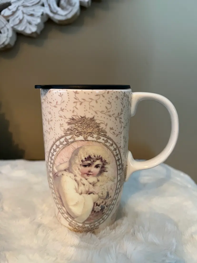 Victorian Girl Ceramic Tumbler with Lid