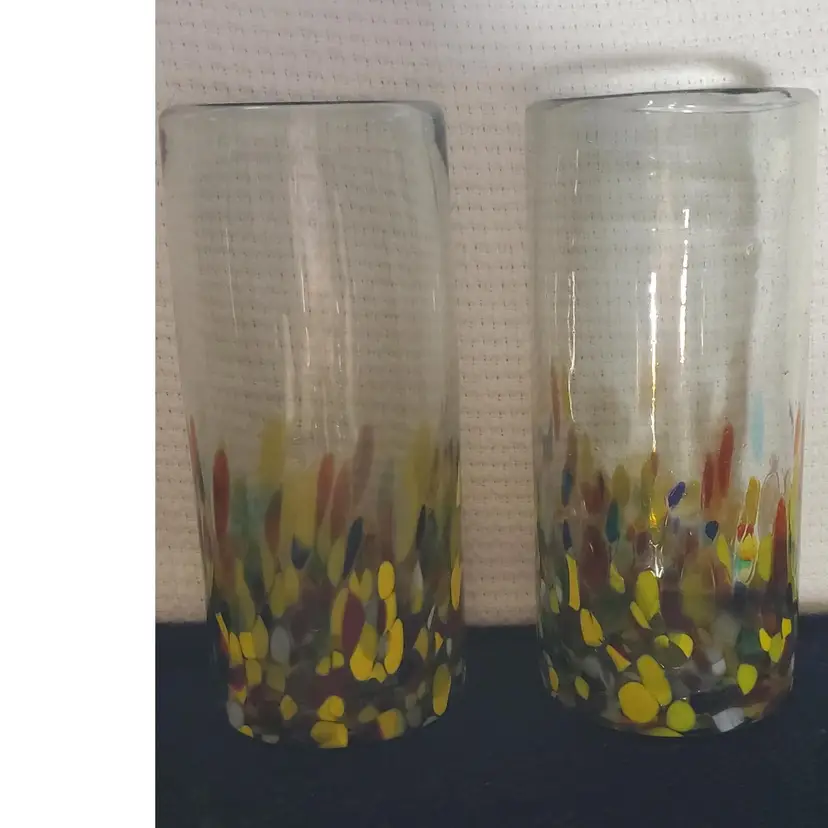 Set of 2 Handblown Multi-Colored Highball Glasses