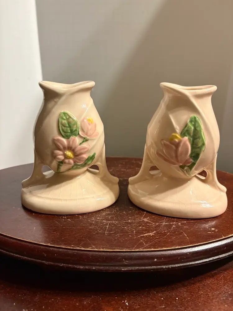 Hull Art Pottery Majolica Taper Candle Holders, Set Of 2