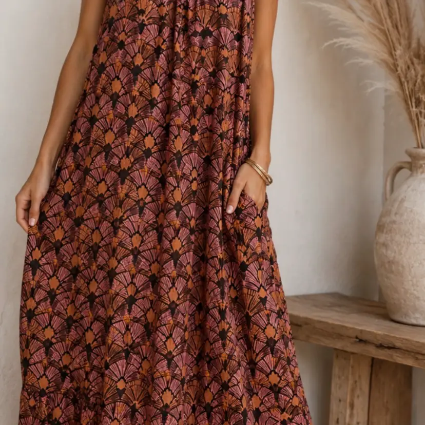 C&C California Maxi Dress XL - Fan Pattern