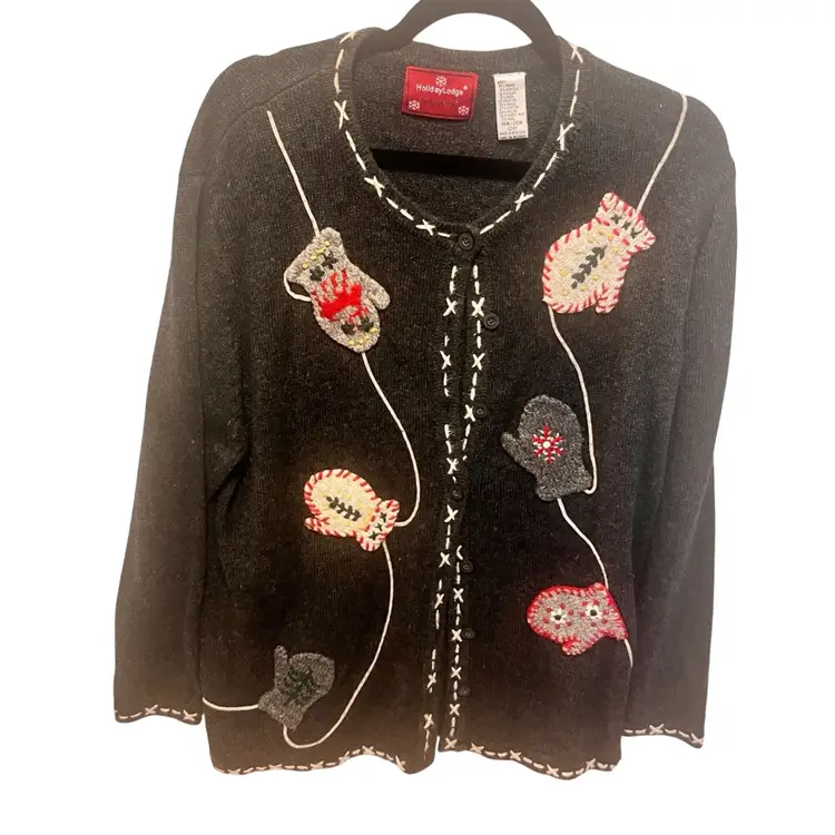Vintage Mitten Holiday Cardigan Sweater Sz 18/20