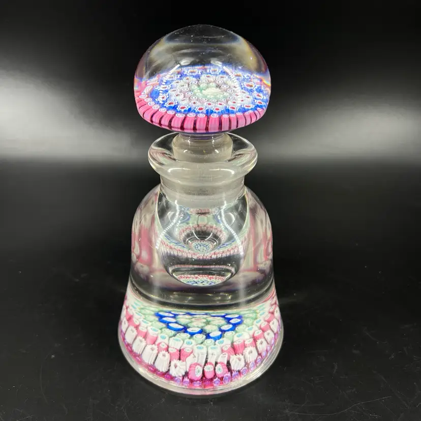 Antique English 1848 Millefiori Glass Concentric Paperweight Inkwell