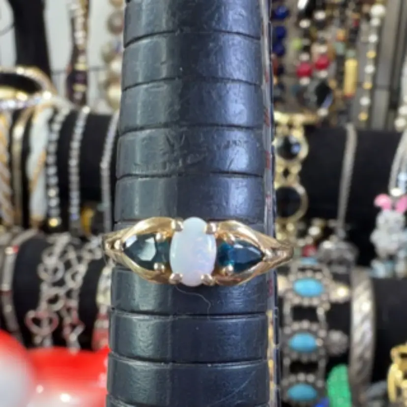 Vintage Gold Plated Opal & Sapphire Ring Size 8.5