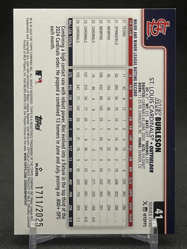2025 Topps Series 1 - Alec Burleson #41 Gold /2025