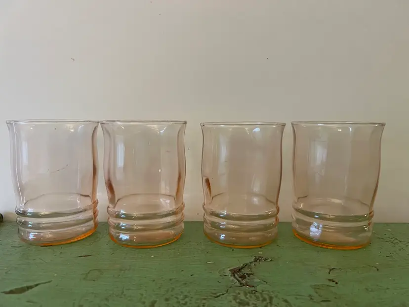 Set of 4 Vintage Pink Glass Deco MacBeth-Evans Dogwood Style Water Tumblers c.1930