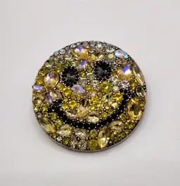 Emoji Brooch/Pin Smiley Face Gold Plated w/Yellow Rhinestones