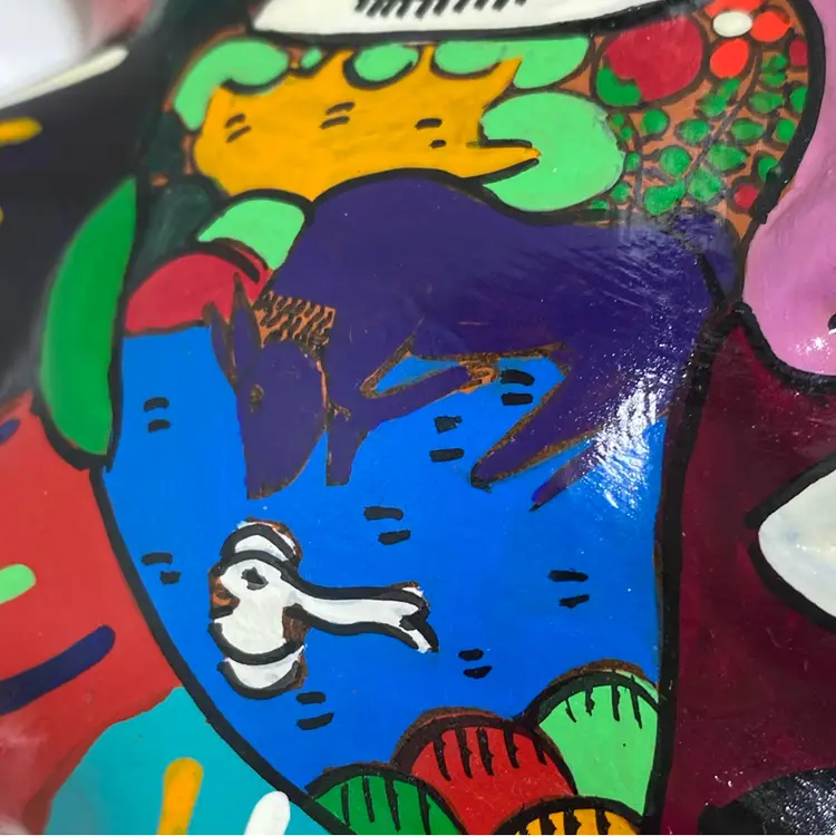 Vintage Pottery Sun, Hand Painted And Glazed With Colourful Designs Of Local Areas And People.