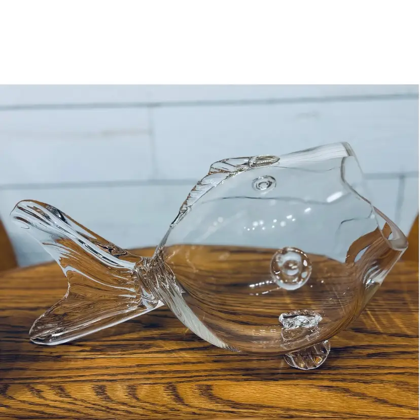 Clear Art Glass Fish Blenko-style Hand- Blown Bowl Or Dish