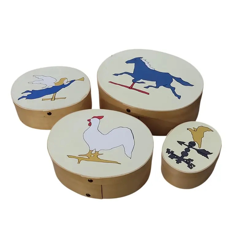 Vintage Nesting Boxes Shaker Style Hand Painted Horse Rooster Angel Weather Vane