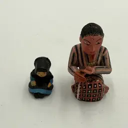 John Wright Cast Iron Amish Girl And Wooden Carved Folk Woman Mini Figurines