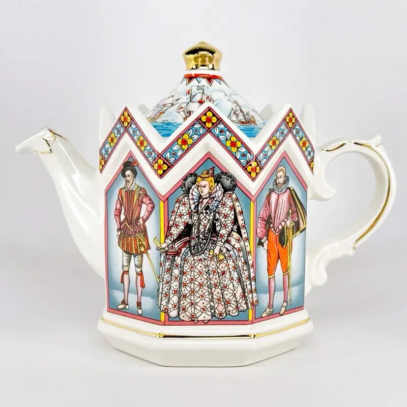 Sadler Elizabeth I Kings & Queens Porcelain Teapot #4442, Spanish Armada, Vintage Made in England