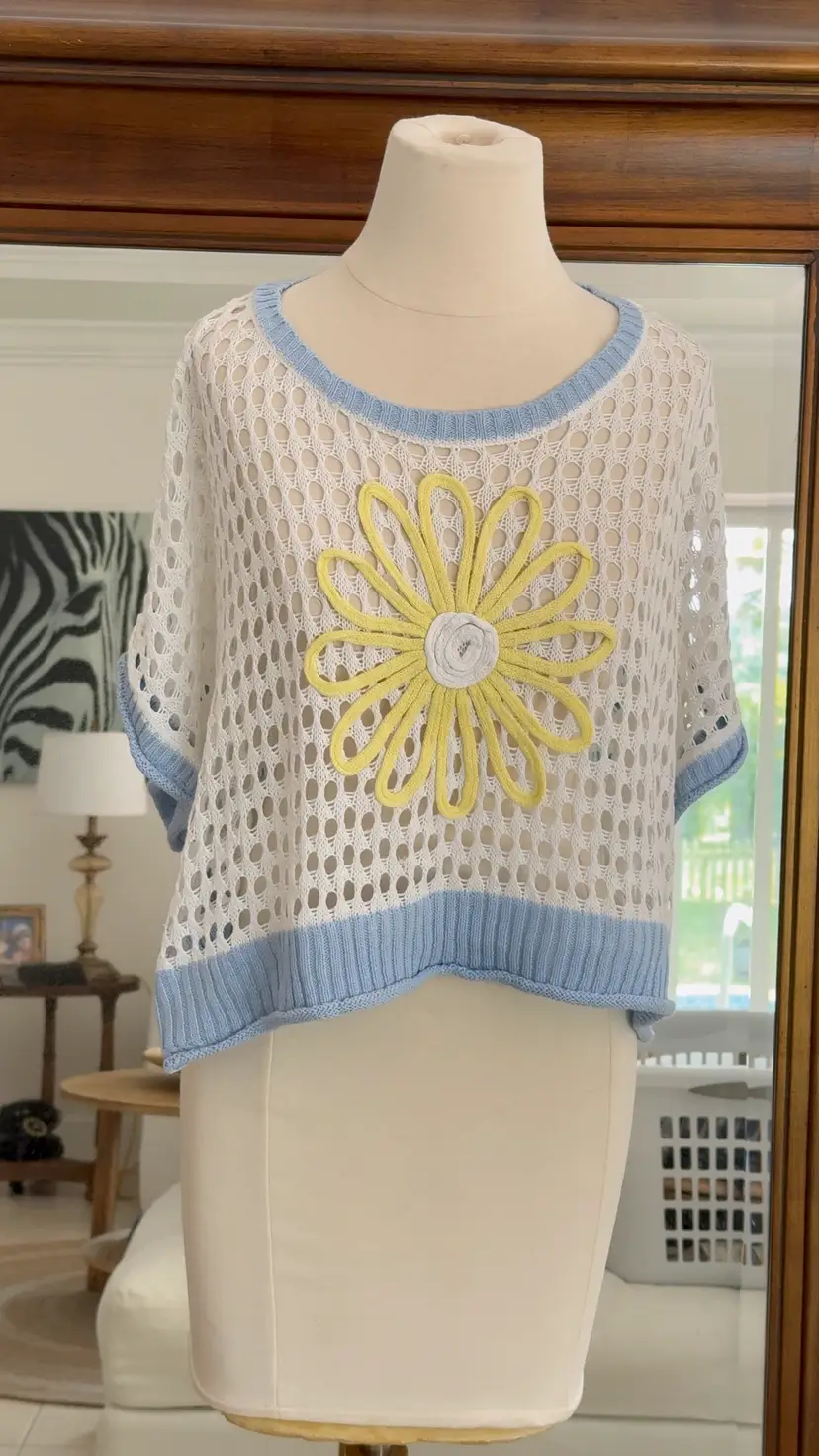 Daisy Flower Open Knit Crochet Sweater