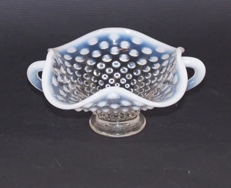 Fenton Moonstone Opalescent Hobnail Candy Dish Double Handled