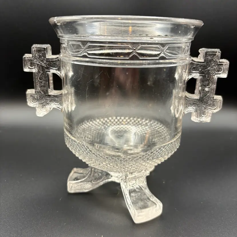 Antique 1880 EAPG Pattern Glass LaBelle Queen Anne, Old Man 3 Footed Spooner