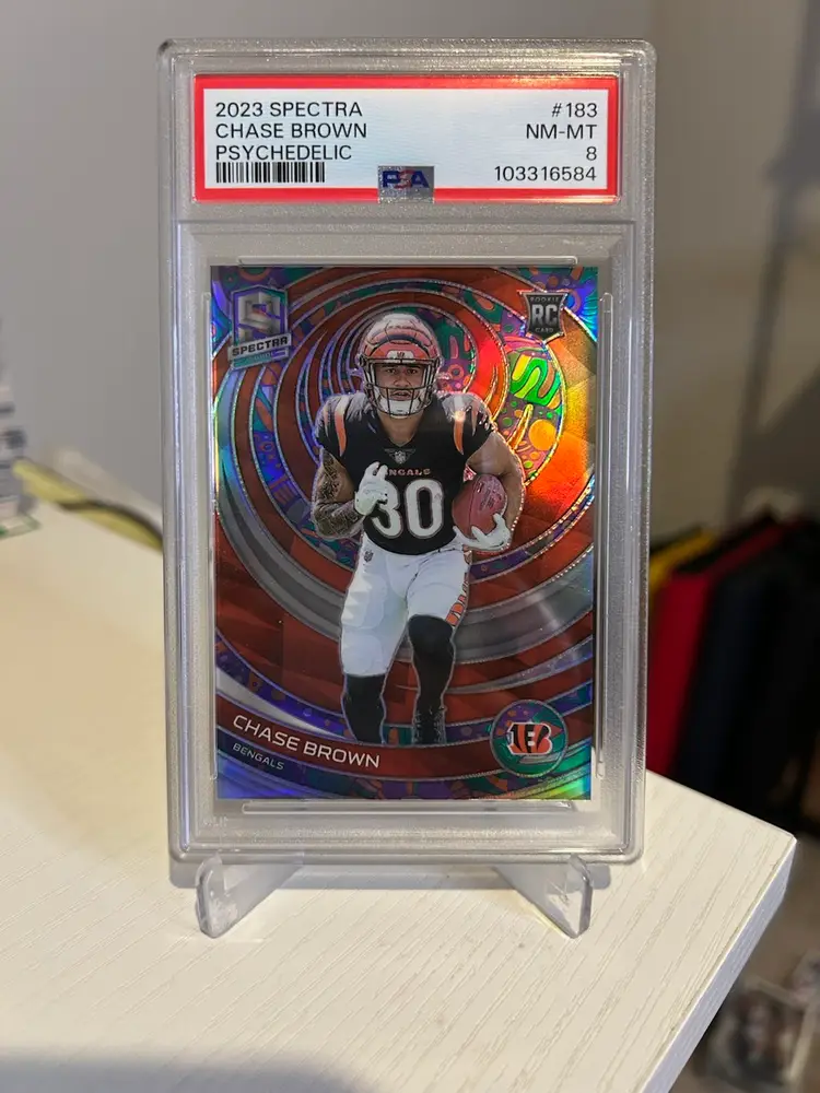 2023 Panini Spectra Chase Brown Rookie Psychedelic /5 PSA 8 Card No. 183
