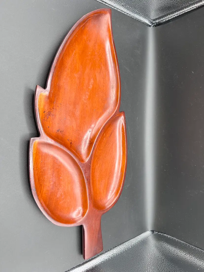 Vintage Mahogany Divided Leaf Tray/Platter Made By Sydney Farber & Son
Original Label Attached