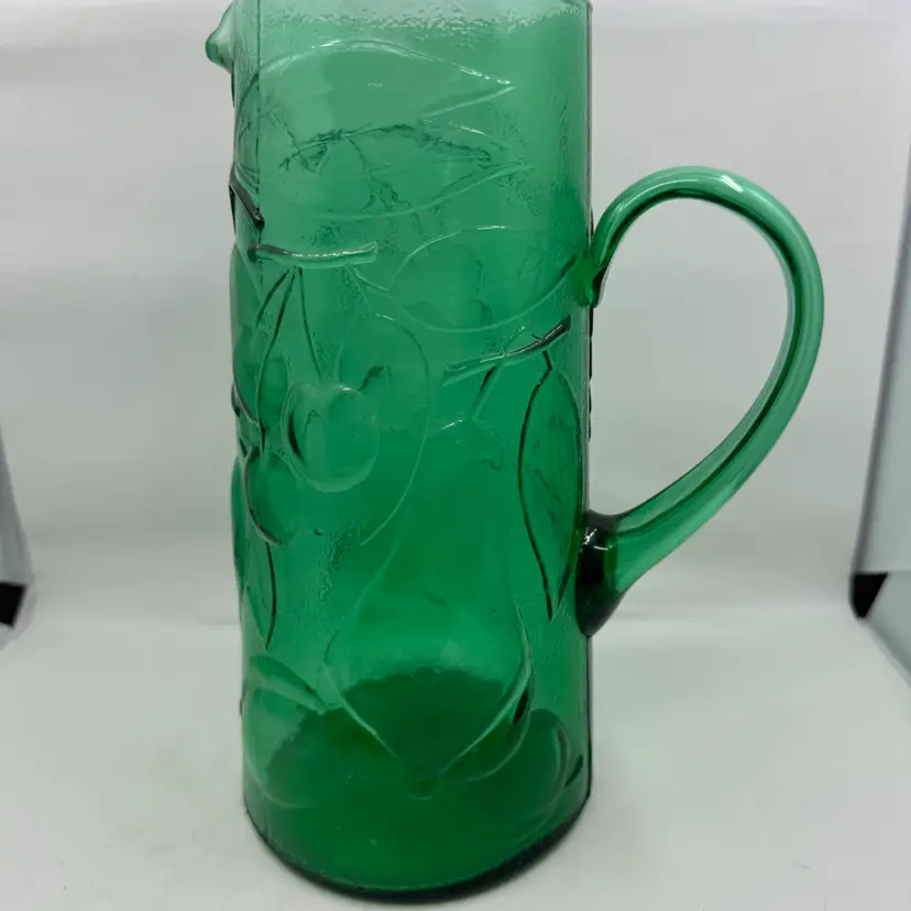 Green Glass Pitcher With Fruit