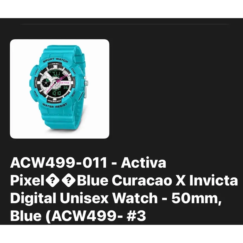 Activa
Pixel® ® Blue Curacao X Invicta
Digital Unisex Watch - 50mm,
Blue