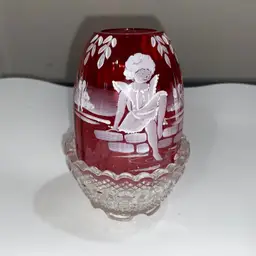 Fenton Cranberry Mary Gregory Fairy Lamp Hand Painted