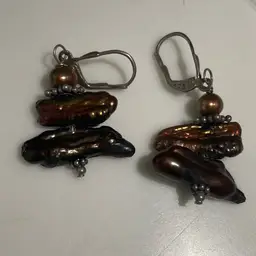 925 Silver Freshwater BIWA Peacock Pearl Cluster Dangle Earrings