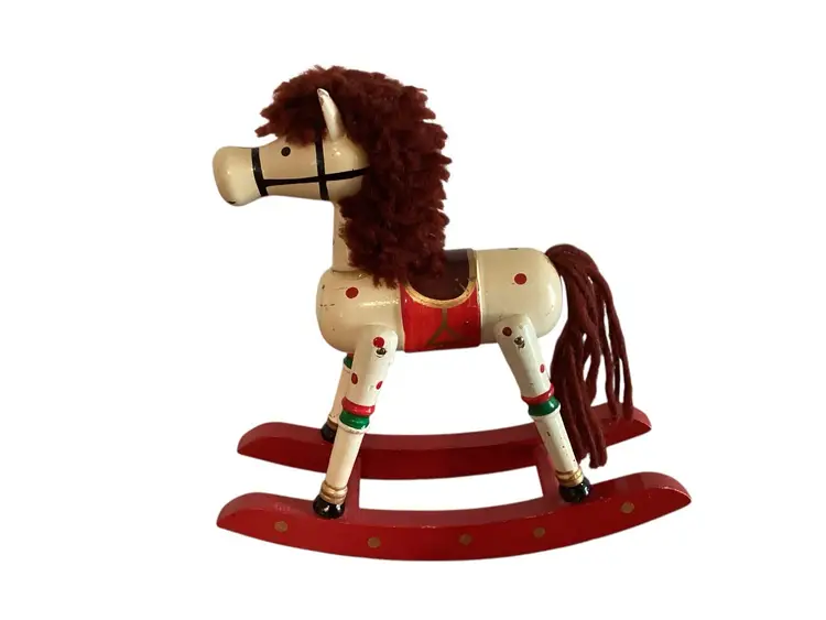 Vintage White Wooden Rocking Horse Red Mane And Tail  Christmas Decor 7x7