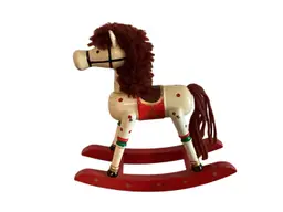 Vintage White Wooden Rocking Horse Red Mane And Tail Christmas Decor 7x7