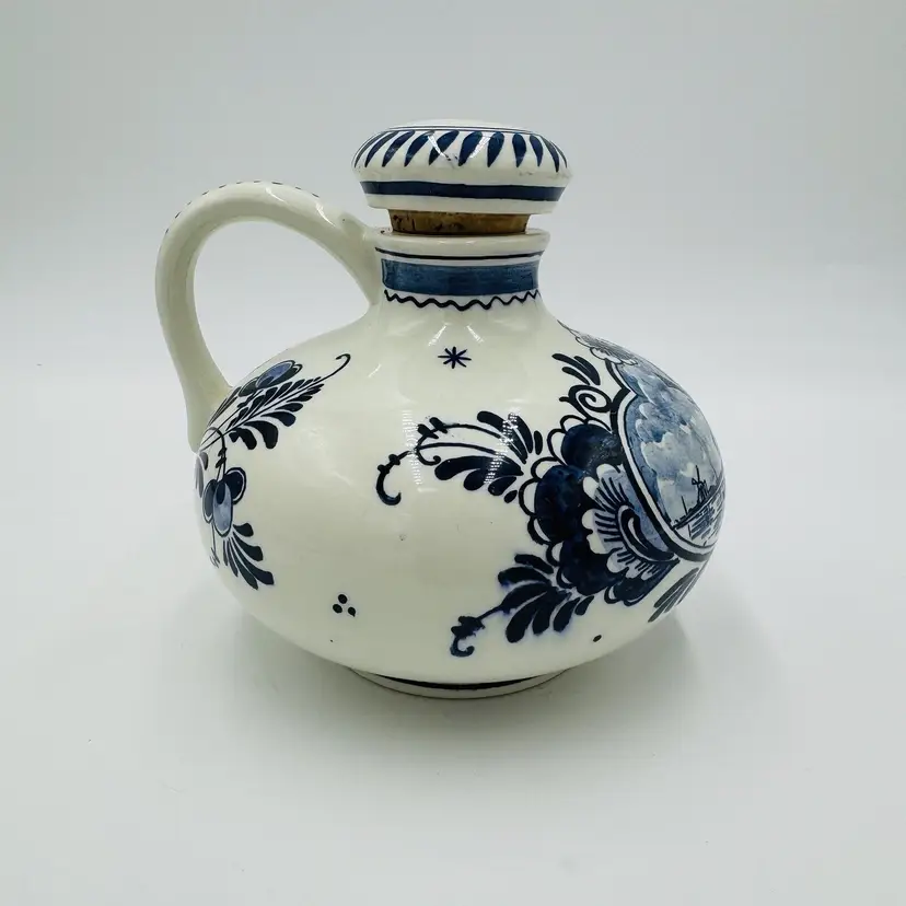 Delft Blue Jug Pottery 6807g Bols Dutch Hand Painted 5.5” w/Stopper Vintage 