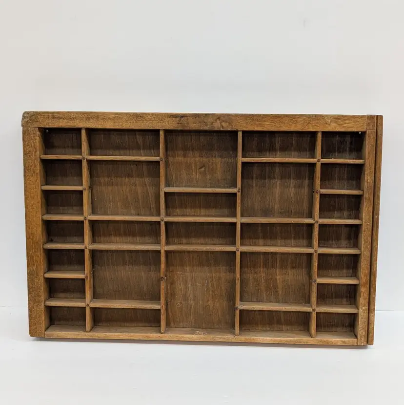 Antique Wooden Printer Tray Letterpress Drawer Typeset Miniatures Trinket Shelf