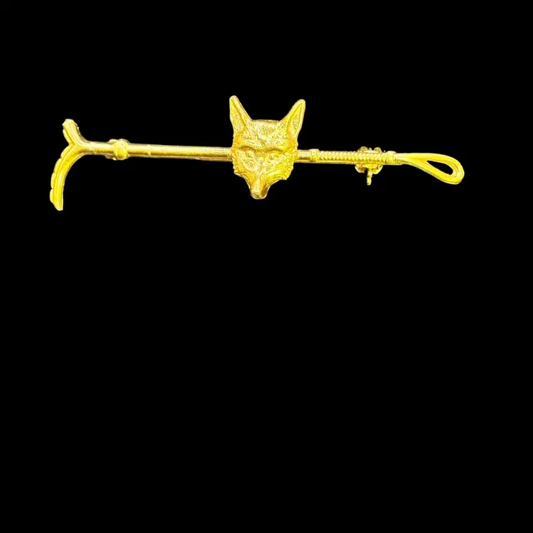 Fox and Whip Gold Toned Vintage Pin 2.5"