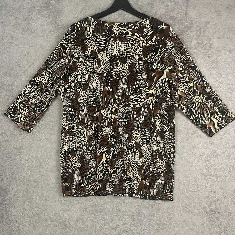 Maggie Barnes Textured Pleated Knit Top 1X  Animal Print Mix Made in USA