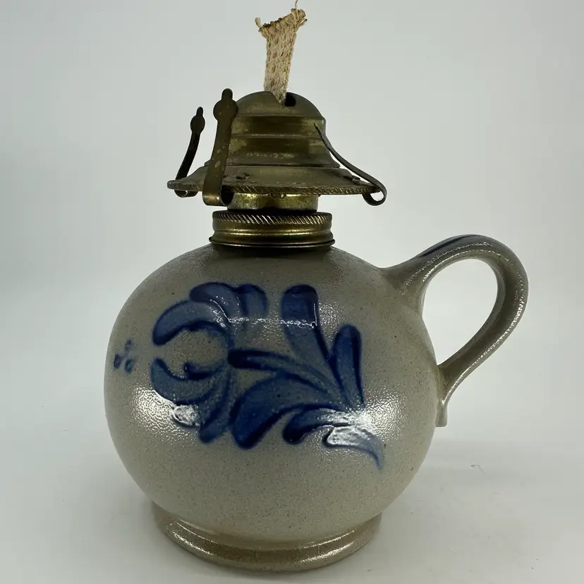 Salt Glazed Blue Pattern Oil Lamp