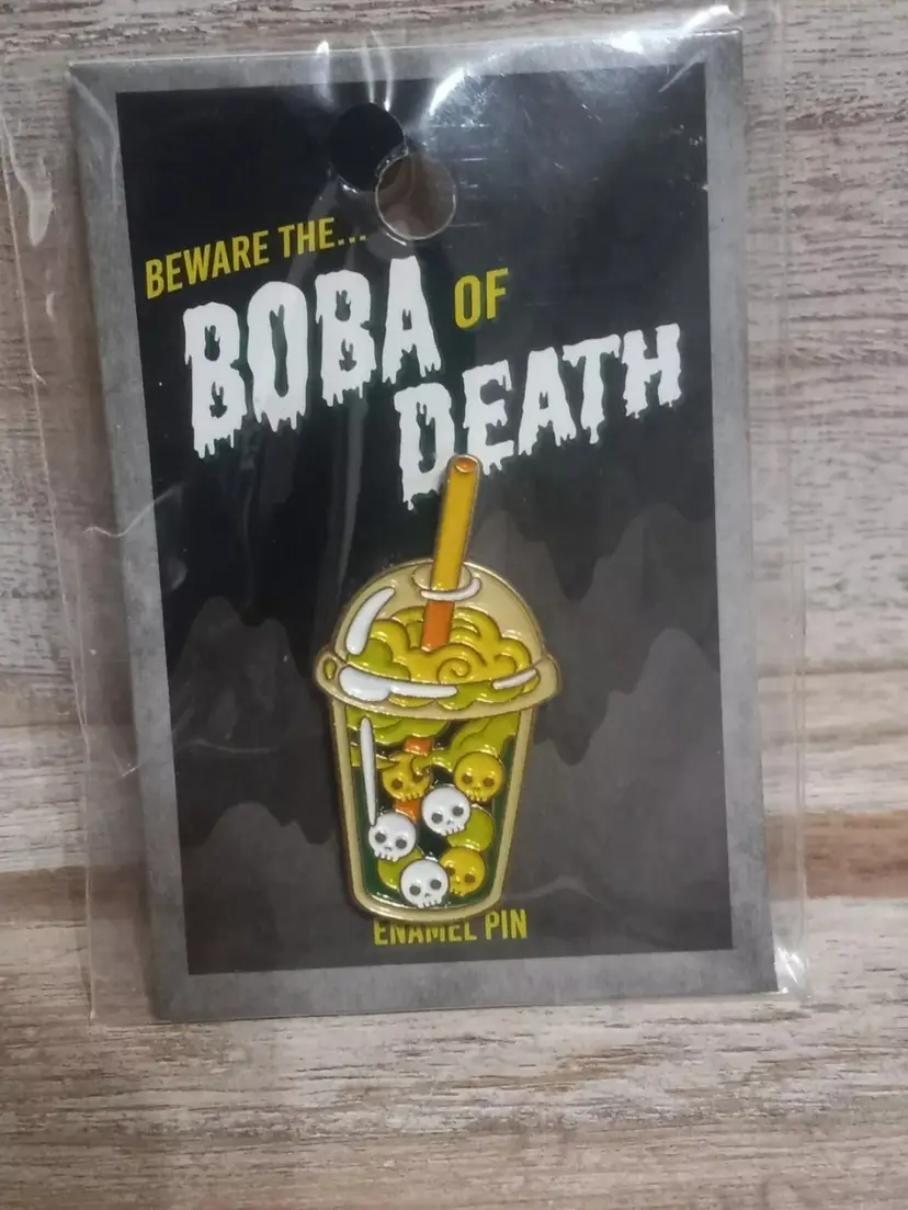 Boba Enamel Pin Beware the Boba of Death with Skulls