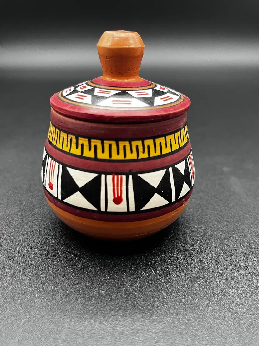 Peruvian Red Ware Cuzco Folk Art Pottery Vessel Lidded Jar Machupicchu
