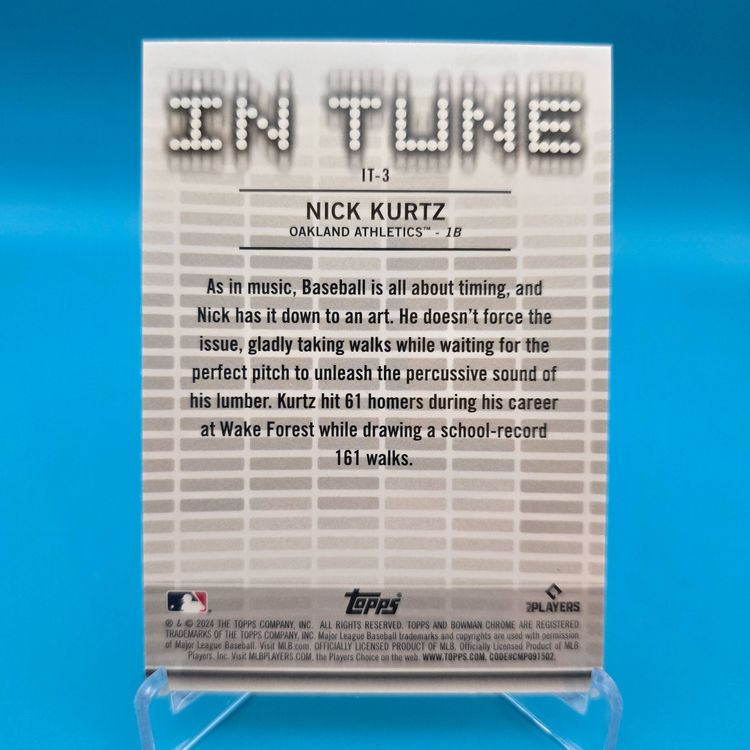 Nick Kurtz 2024 Bowman Draft Chrome In Tune # IT-3 Oakland Athletics