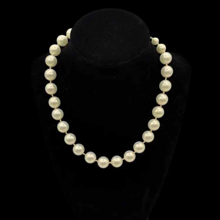 Vintage MCM Marvella Chunky Faux Pearl Choker Rhinestone Clasp, 16”