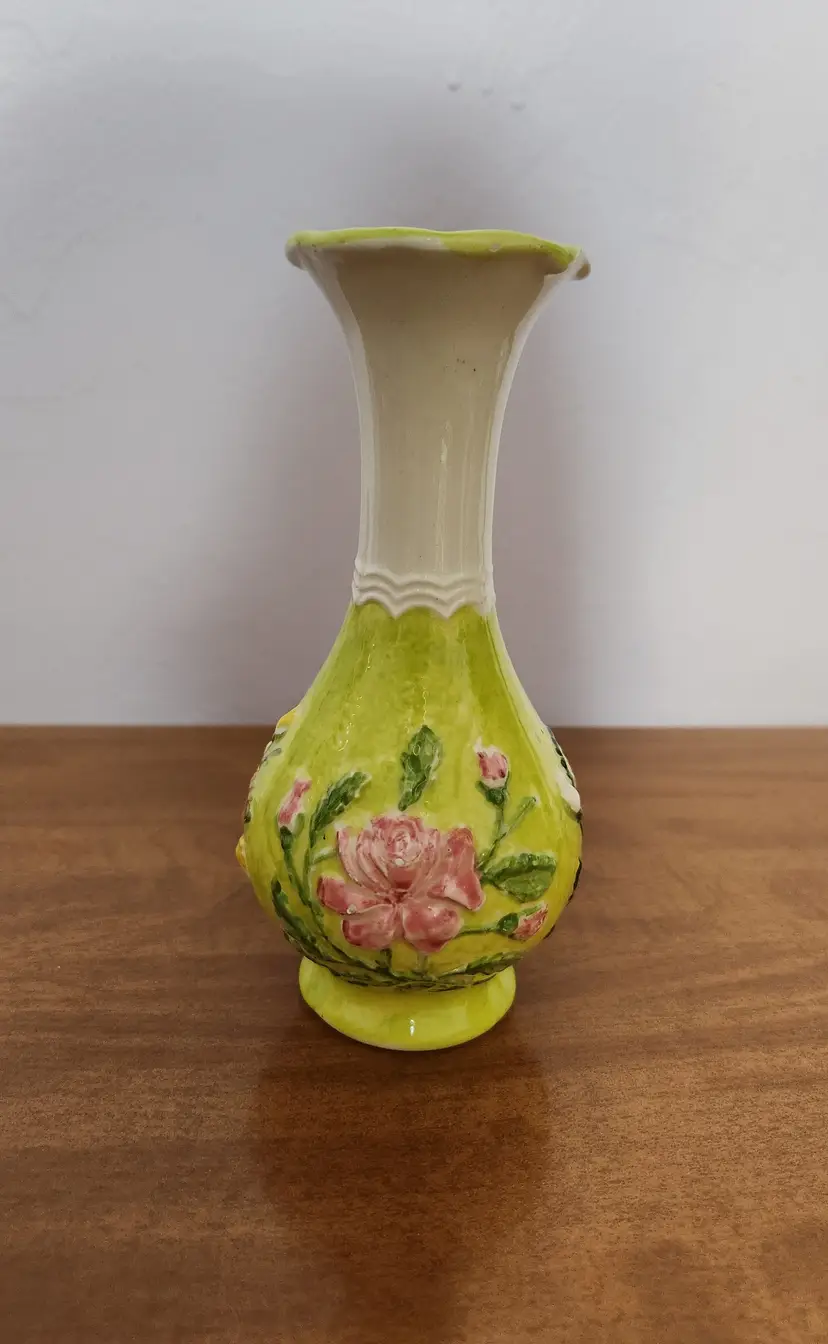 Green Floral Ceramic Vase 6"