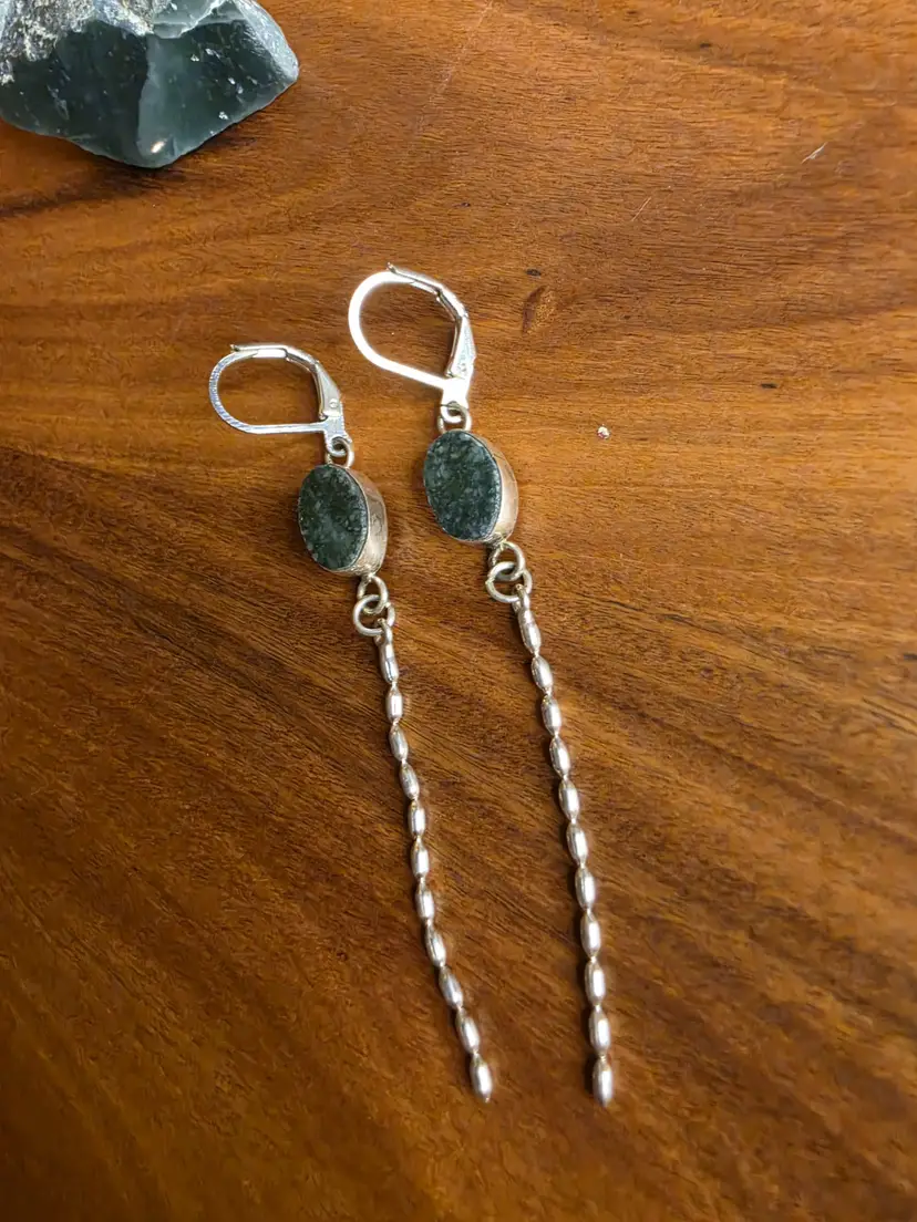 Pair of Jade earrings in sterling silver settings.
