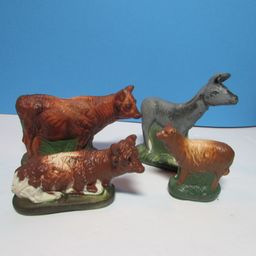 lot of 4 vintage rubber animals cow, donkey, bull, sheep figures farm country decor toys