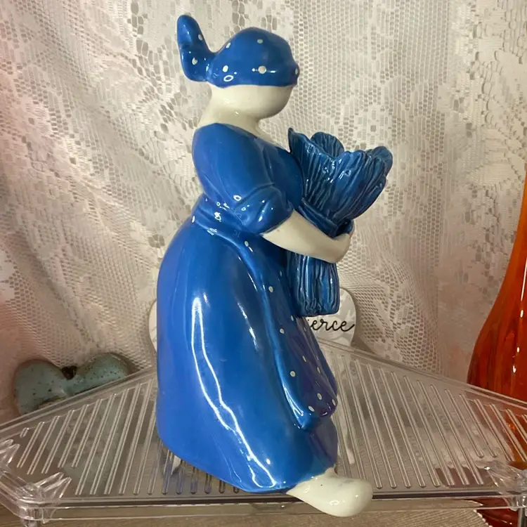 Vintage 1980 Dept 56 PEASANT PEOPLE Harvest Blue Polka Dot Candle Stick Holder