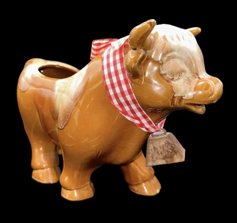 Vintage Ceramic Bull Brown Glazed Planter Japan Art Pottery Rodeo Ranch