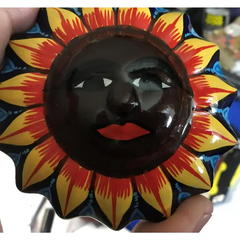 Colorful, cheerful  ceramic African Sunflower trinket dish