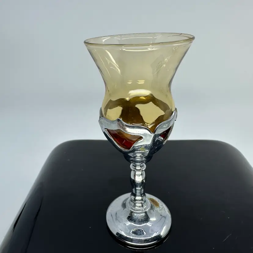 Farber Brothers Krome Kraft Amber Colored Cordial Glass