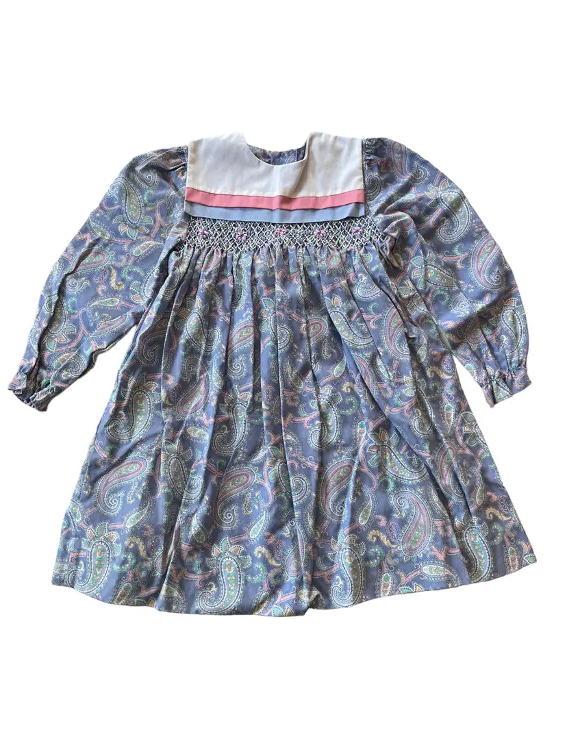 Vintage Polly Flinders Paisley Easter Dress. Girls Size 6. Smocked Bodice