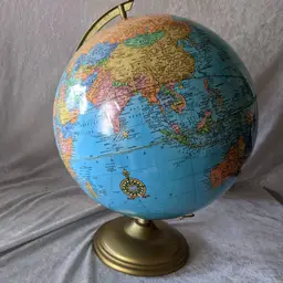 Vintage Cram's Imperial World Globe 12" Blue Ocean Metal Base Gift Home School 18in Tall